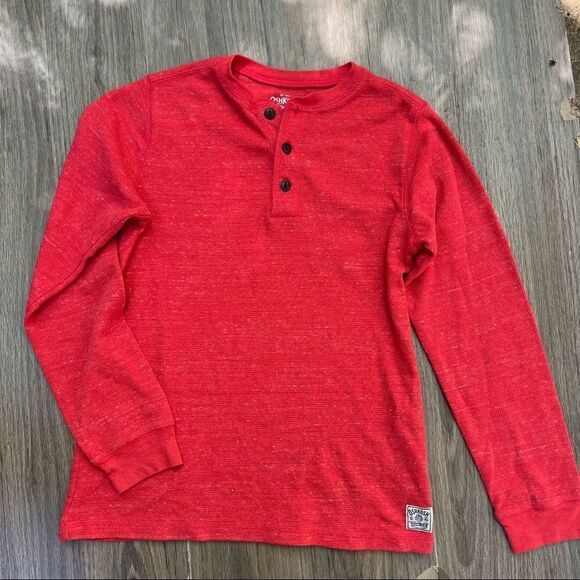 OSHKOSH HENLEY LONG SLEEVE 3 BUTTON THERMAL SHIRT HEATHER RED XL 14 - Picture 2 of 8